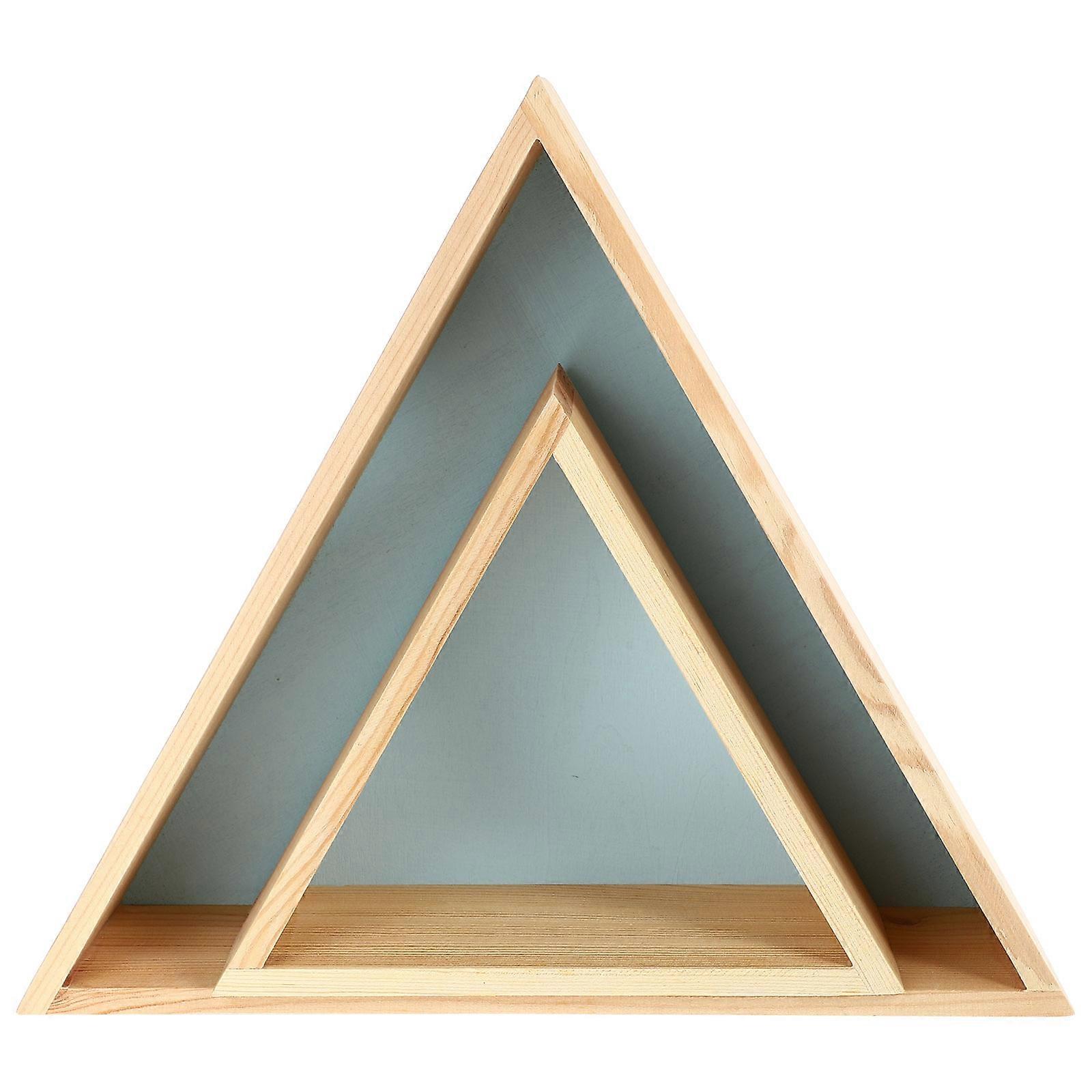 Blue Wooden Triangle Wall Shelf for Storage Use 2Pcs Wall-Mounted Storage Rack