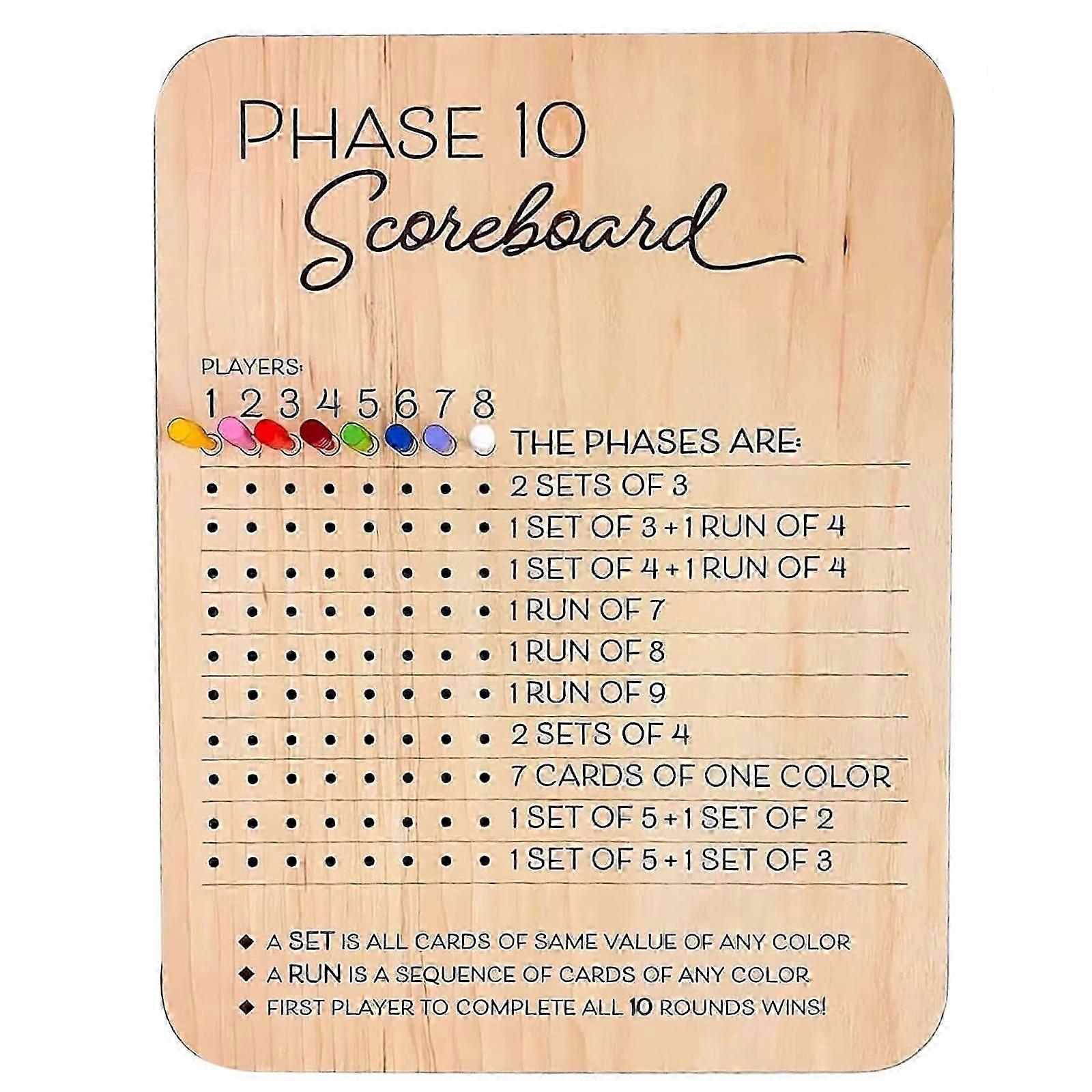 Wooden Phase 10 Scorecard & Round Tracker - 2025 2025