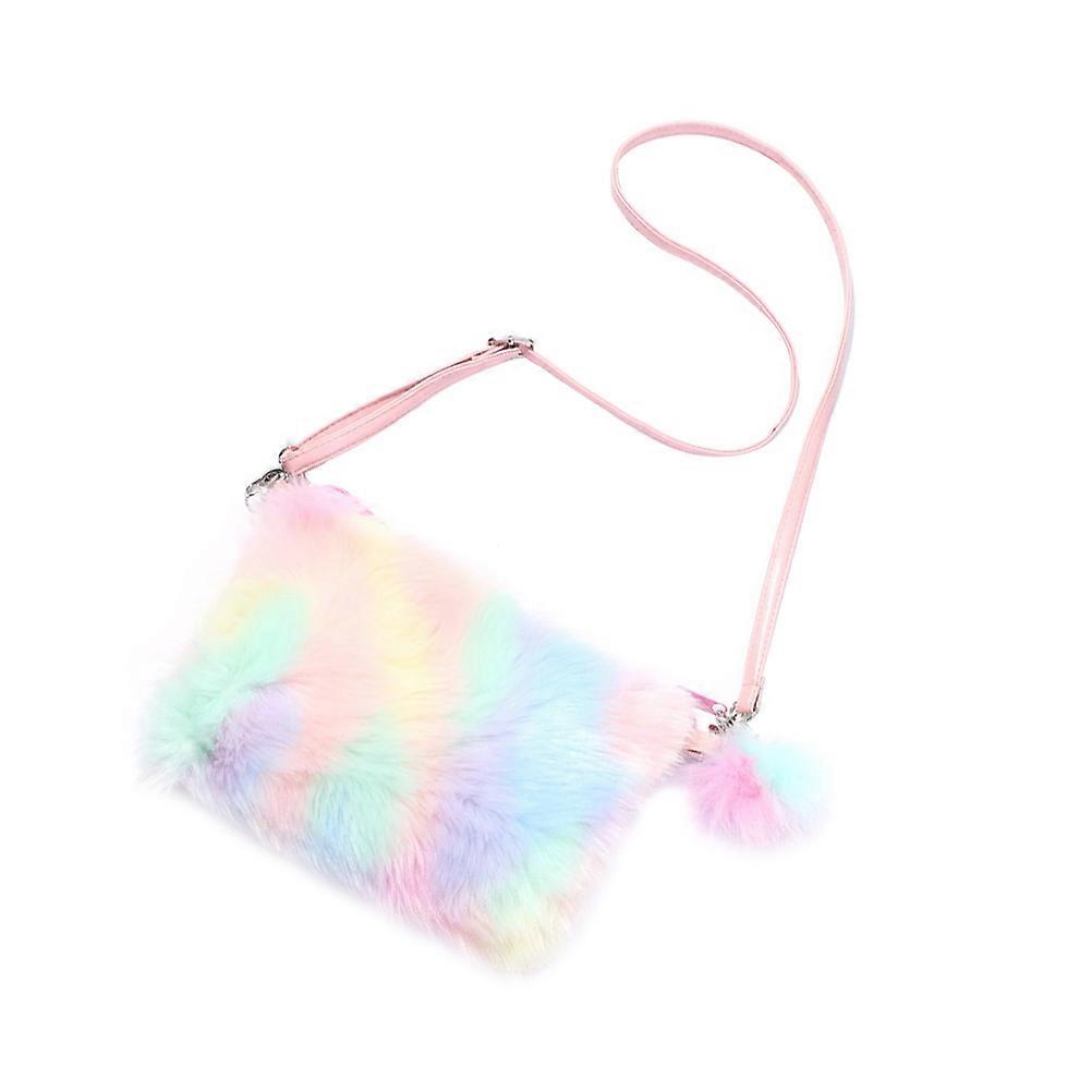 Rainbow Plush Shoulder Bag Creative Crossbody Bag for Storage 2Pcs