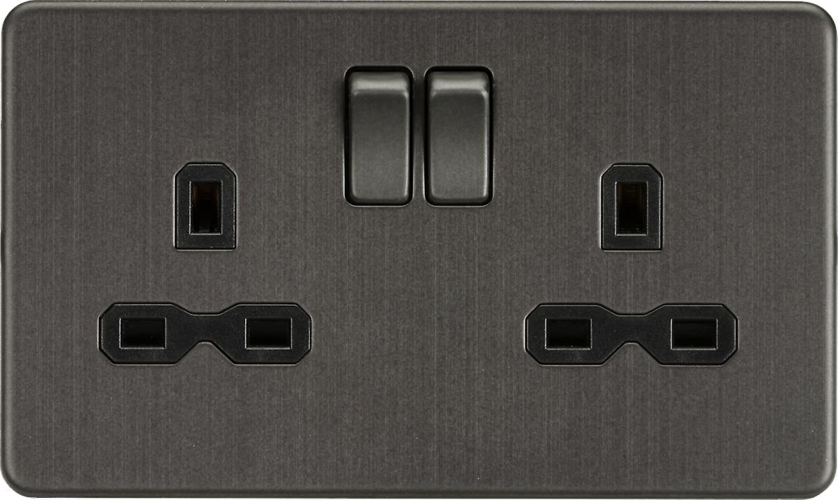 Screwless 13A 2G DP switched socket - Smoked Bronze 230V IP20