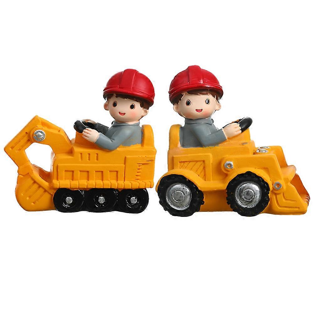 Engineering Car Push Cart Toy for Cake Crafts Decor 2Pcs Assorted