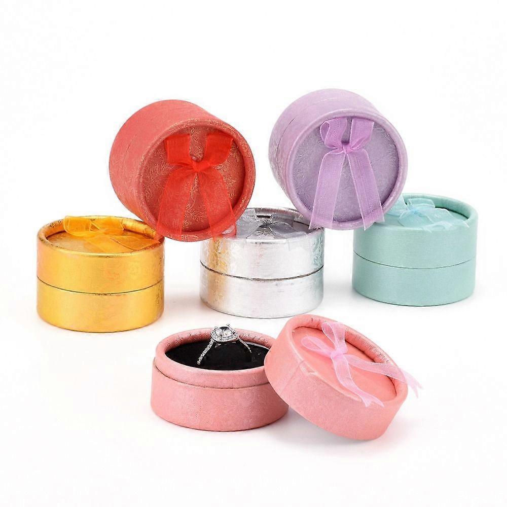 Cardboard Ring boxes with Ribbon Bowknot Flat Round Mixed color 54x34mm