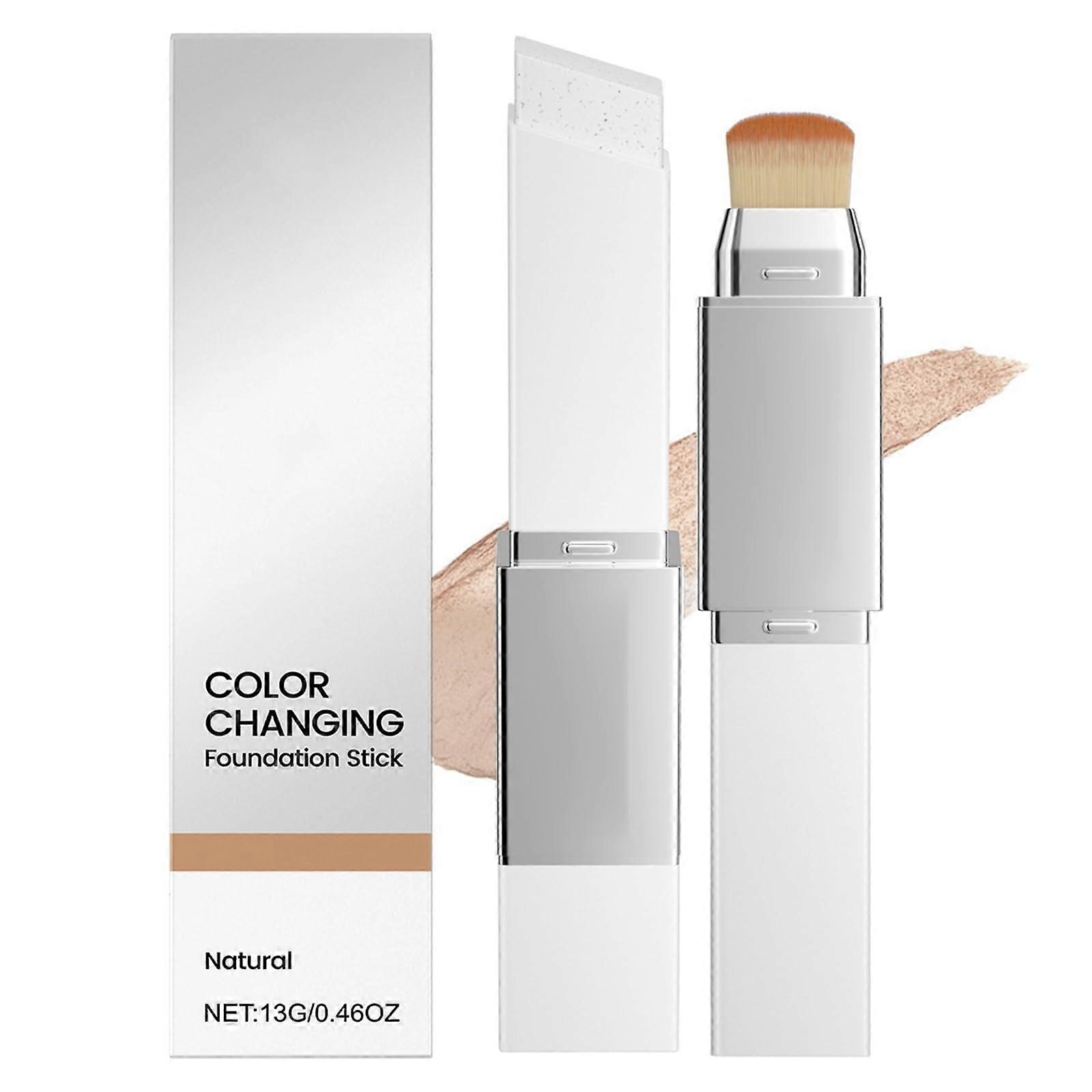 Color Changing Foundation Stick with Brush, Self Adjusting Cream Foundation, Medium to Full Coverage