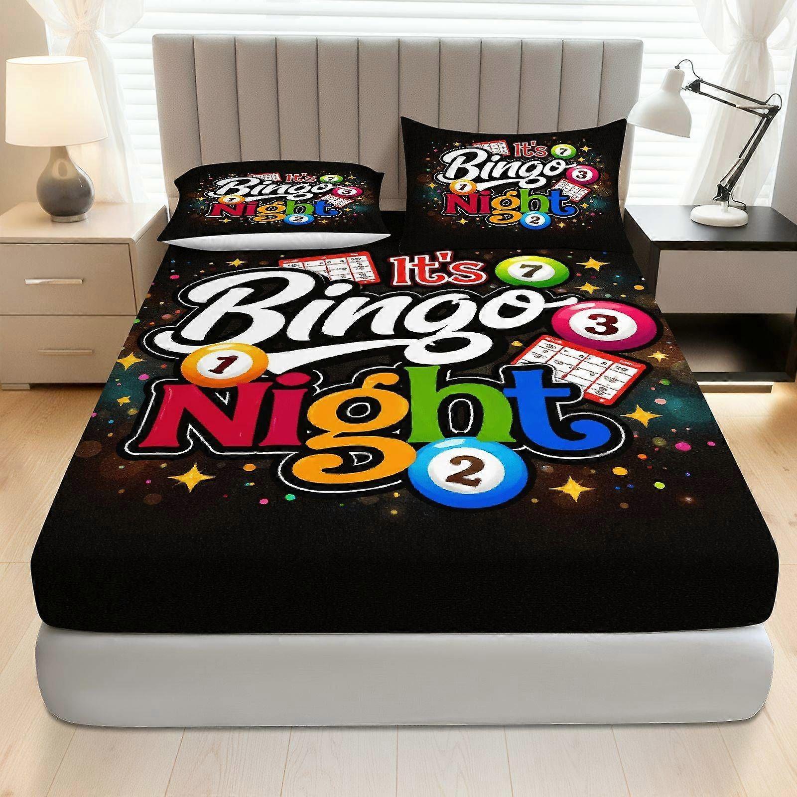 3pcs Bingo Night Fun Colorful Fitted Sheet Three Piece Set