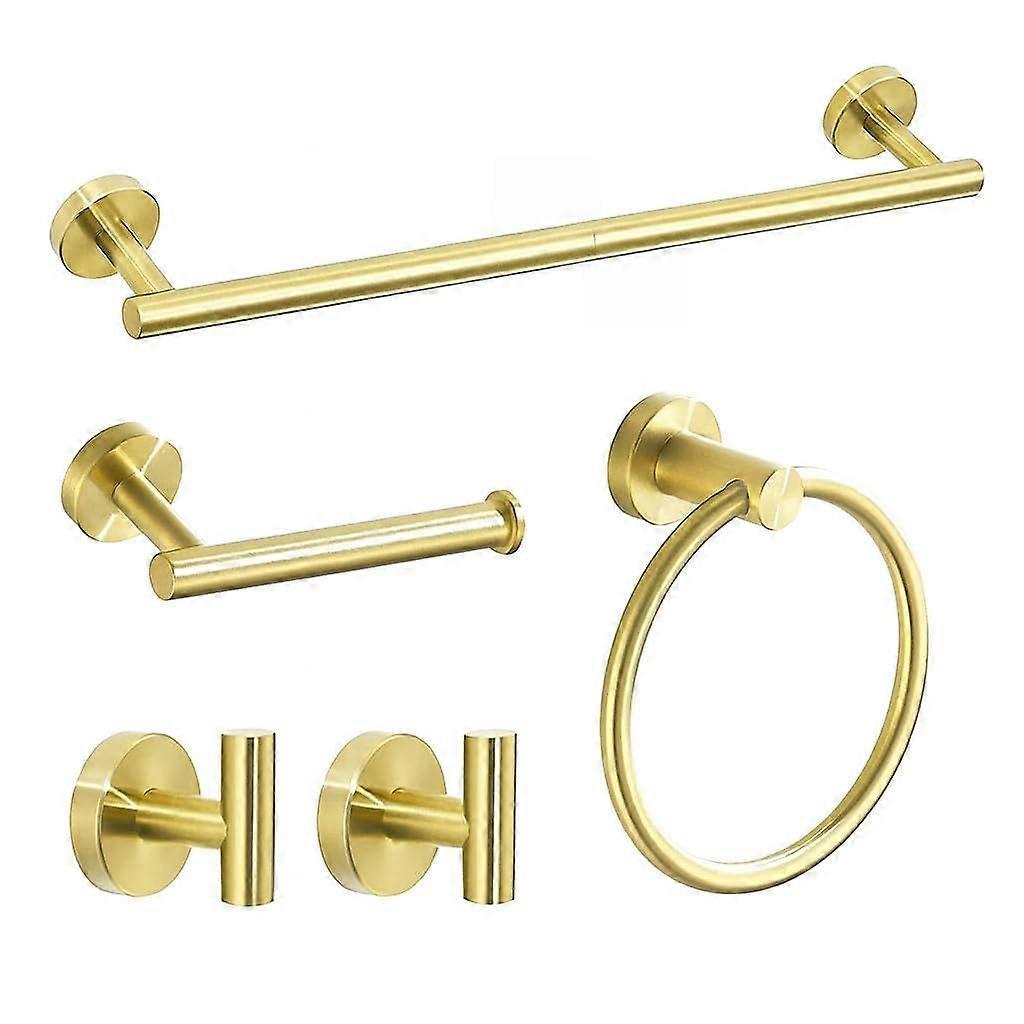 Brushed Gold Bathroom Hardware Set 5Piece Stainless Steel Wall Mounted RustResistant Accessories