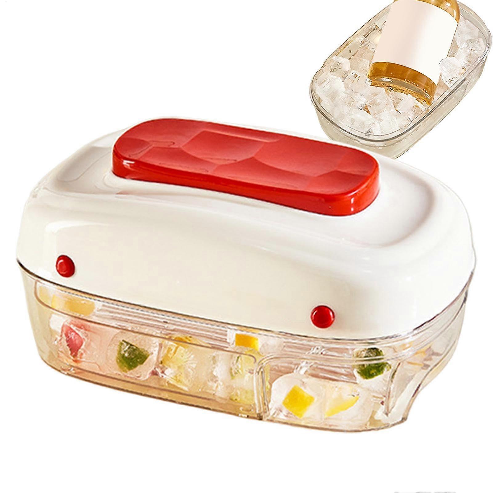 Ice Cube Tray with Lid, Stackable Press Ice Cube Mold for Quick Release and Drinks – Red