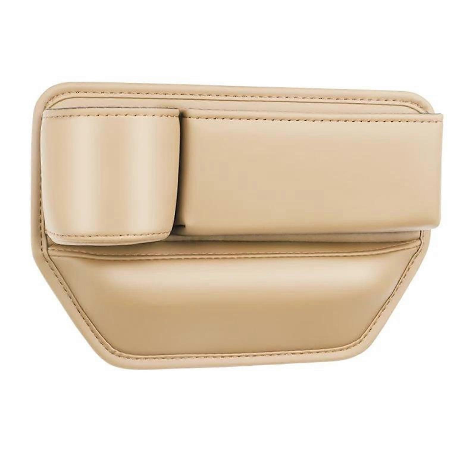 Beige Left PU Leather Car Seat Gap Organizer with Cup Holder, SpaceSaving Console Side Storage