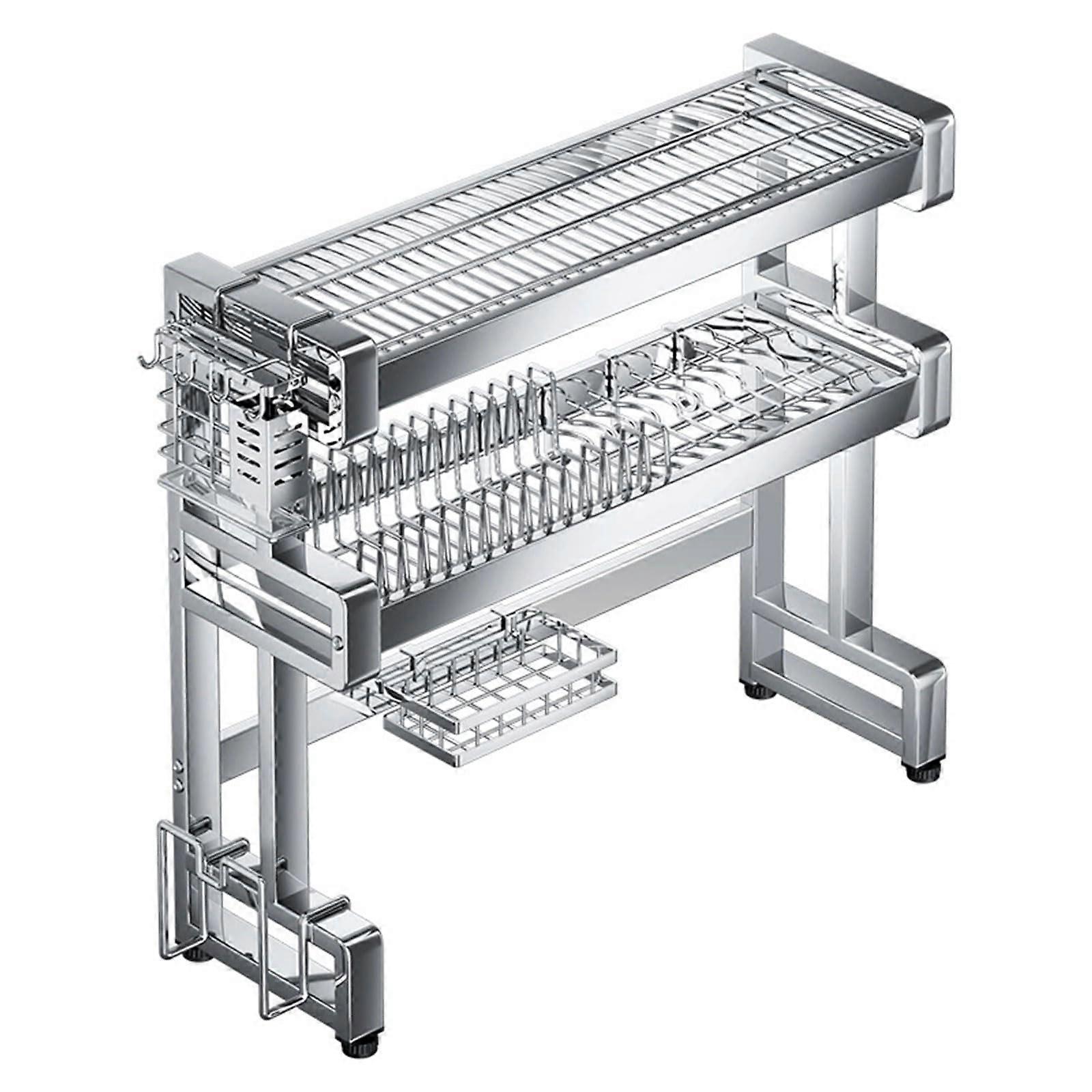 Over the Sink Dish Drying Rack, Large Capacity Double Layer Stainless Steel Dish Drainer 65cm