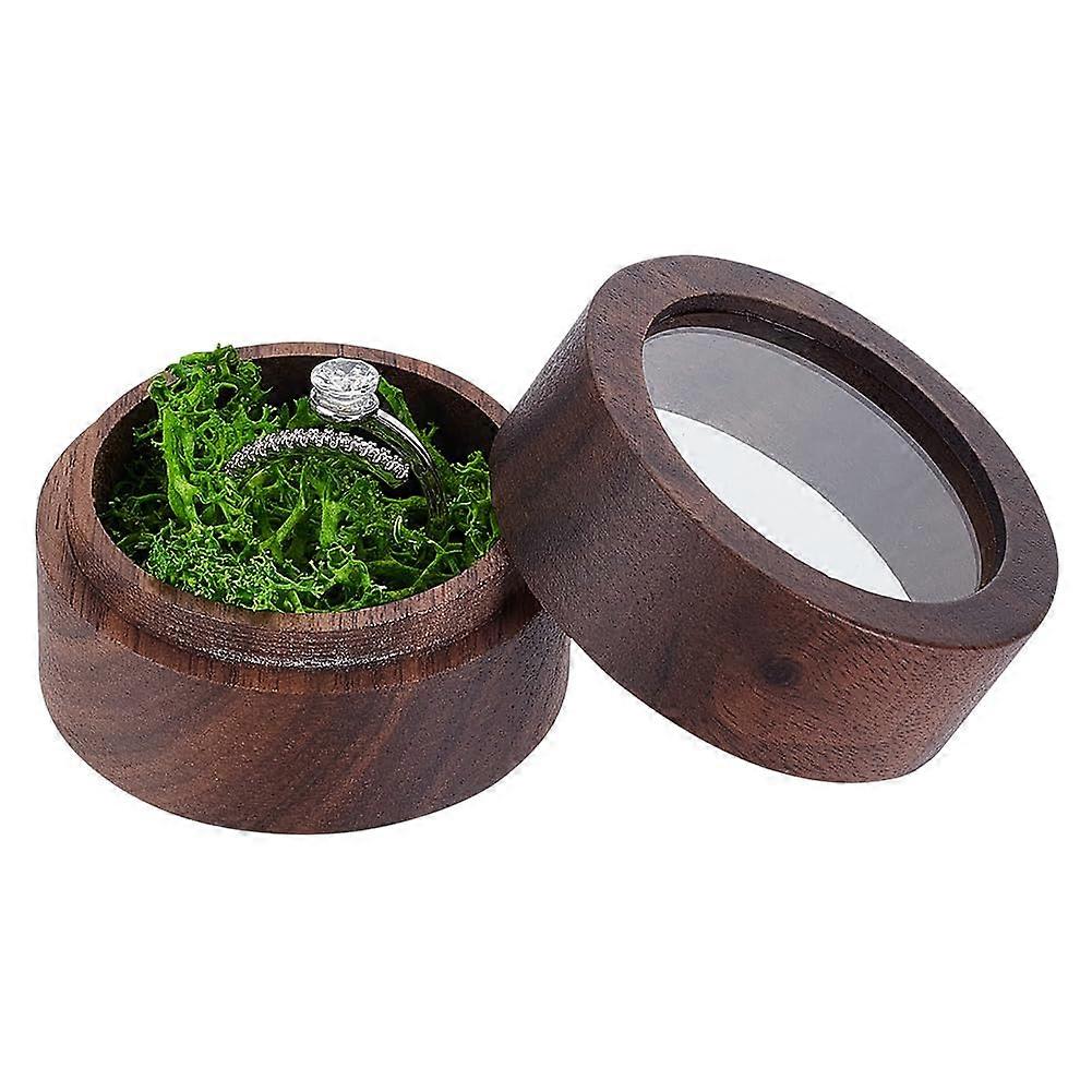 Wooden Ring Box with Clear Window Rustic Engagement Ring Holder with Moss for Wedding Proposal