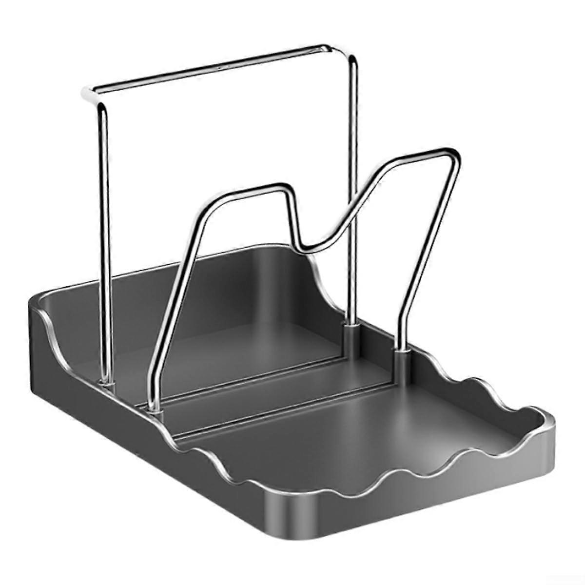 Pot Lid Holder with Integrated Spoon Rest, Dual Lid Capacity, SpaceSaving Countertop Organizer