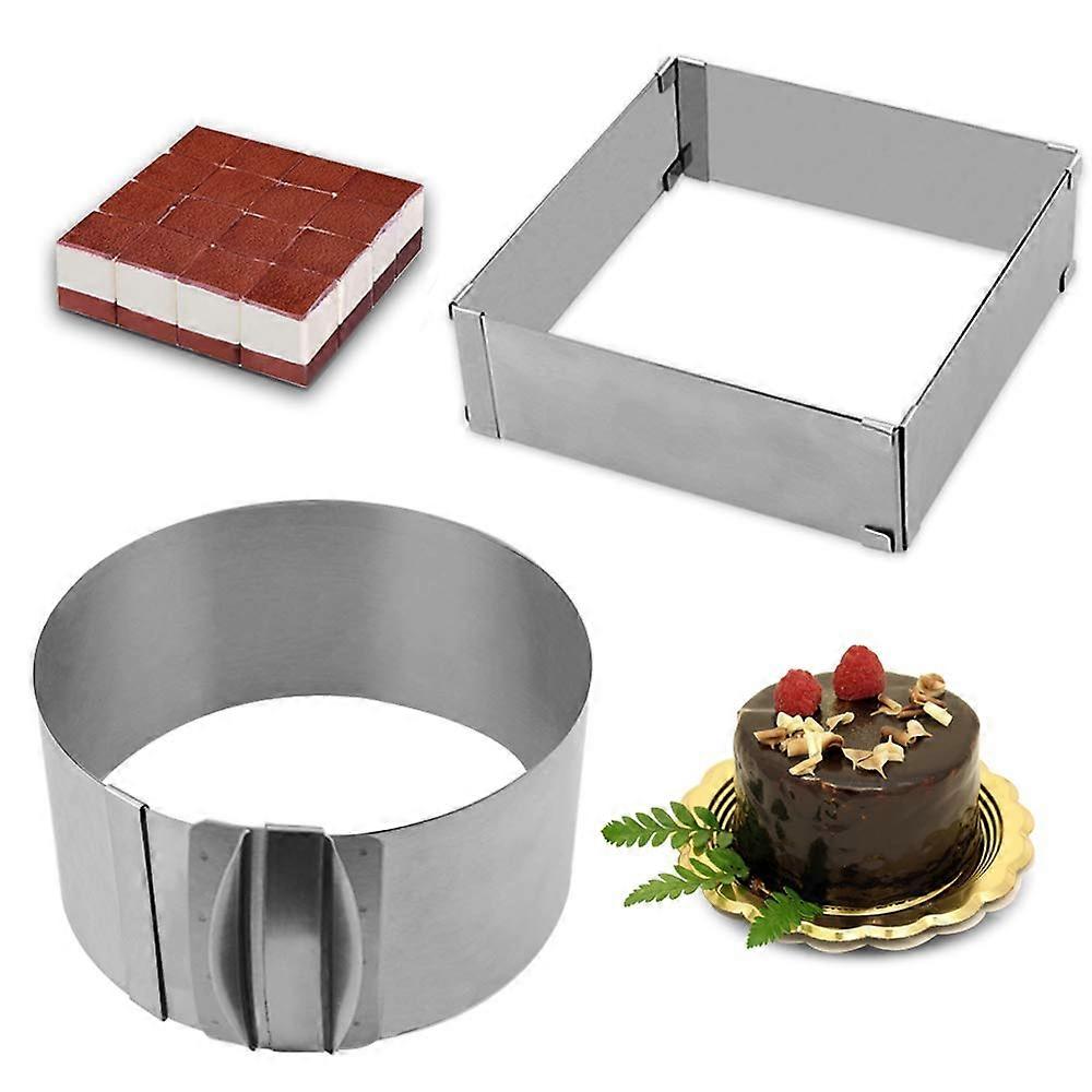 Adjustable Cake Ring Set Stainless Steel 2Piece Round and Square Molds for MultiShape Baking