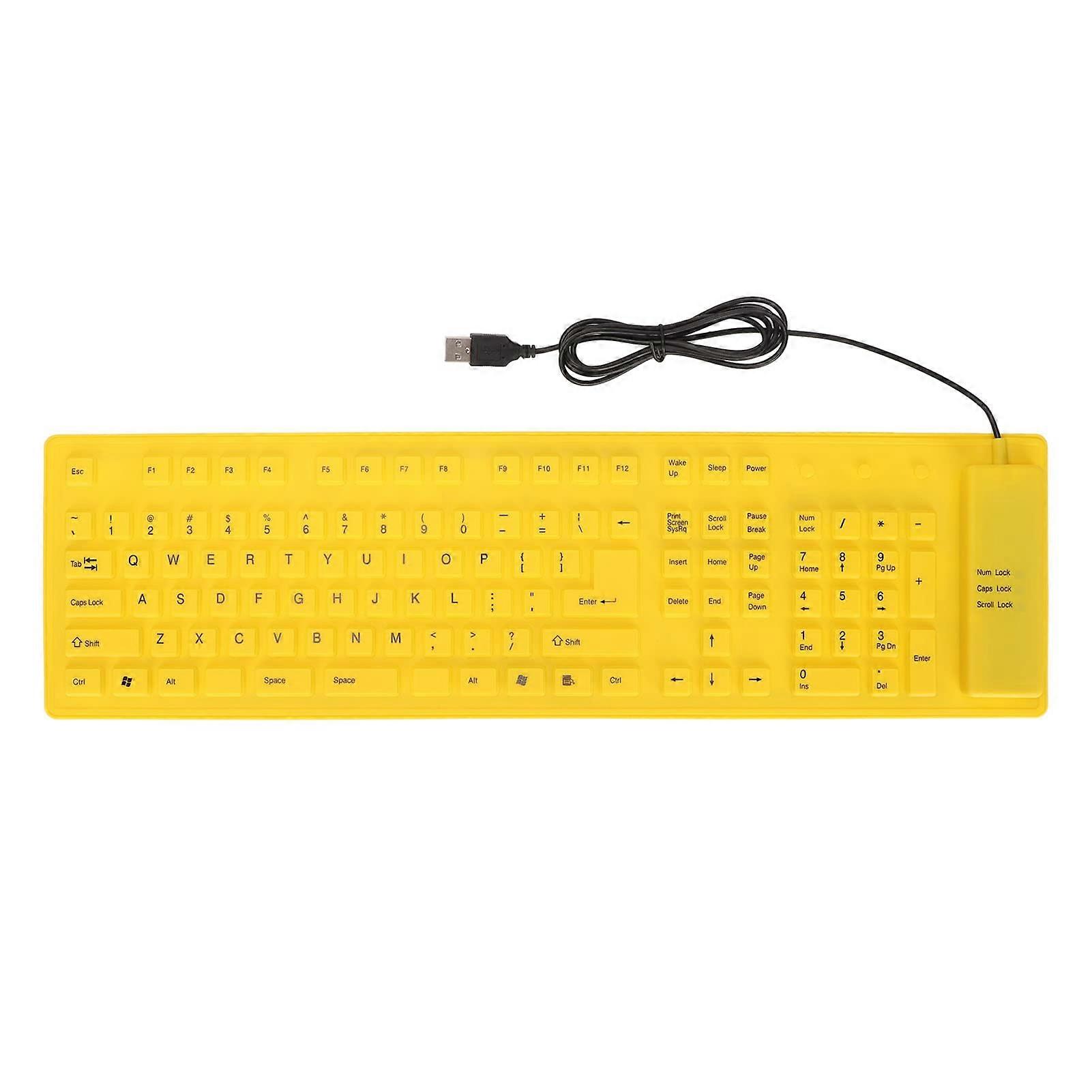Silicone Foldable Keyboard Waterproof USB Wired with Numeric Keypad and Silent Typing Yellow