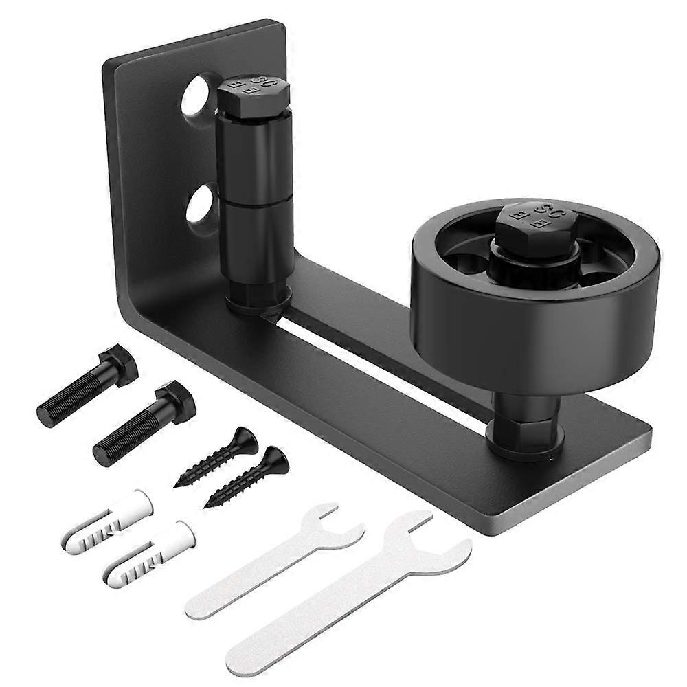 Barn Door Floor Guide with Adjustable Roller and Flush Bottom Design, Wall Mounted Sliding Barn Door Hardware, Black