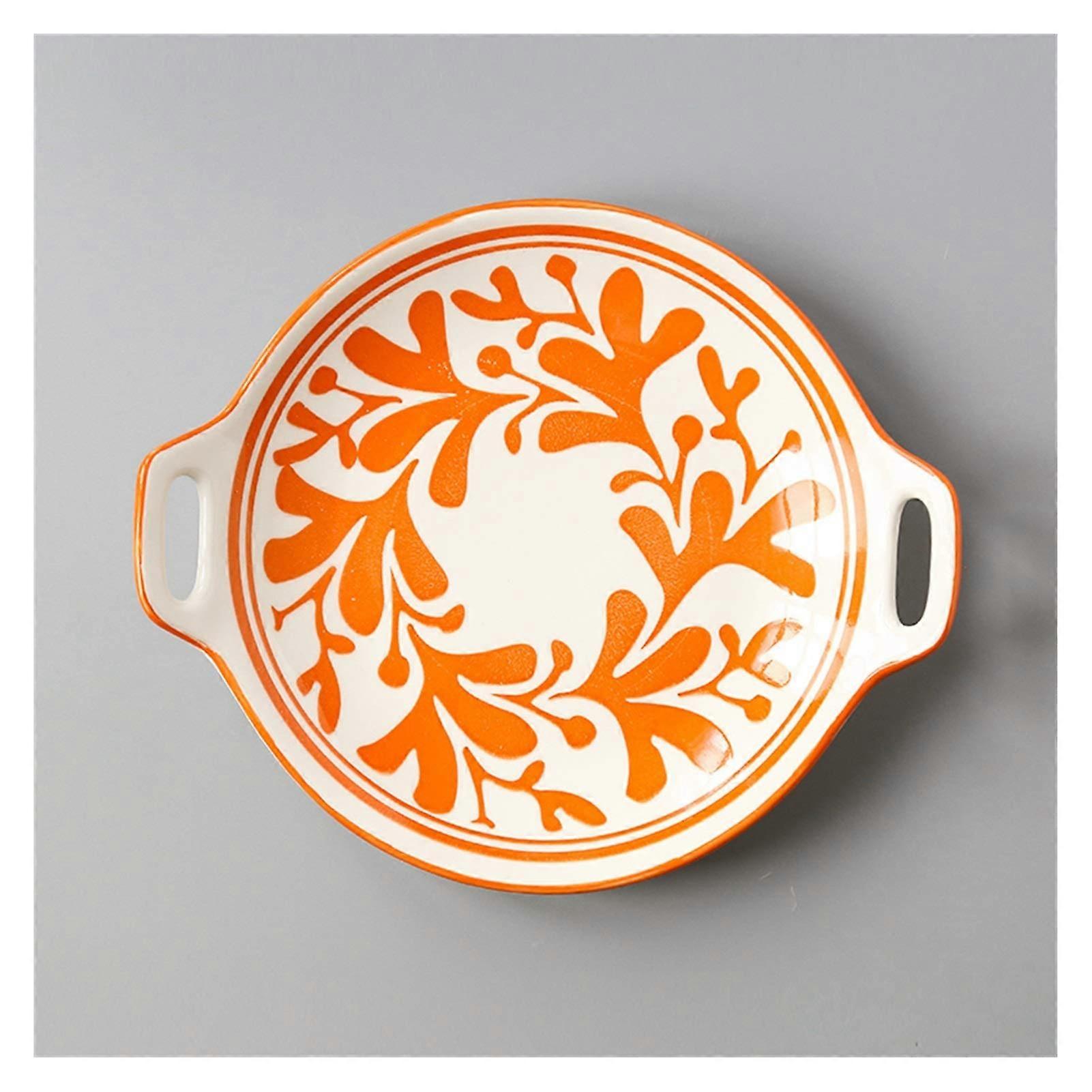 Japanese Ceramic Dinner Plates with Handles, HandPainted Underglaze, Elegant Pattern, Durable