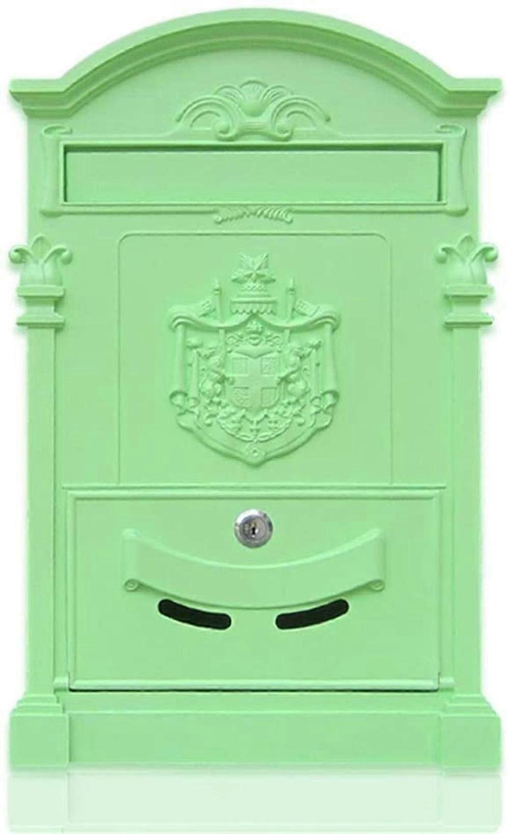 Green Wall Mount Locking Mailbox, Weatherproof Galvanized Steel, Secure Vertical Drop Box