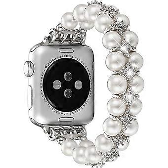 Compatible with Apple Watch Band Pearl Series 9/8/SE, 41mm Women’s Beaded Elastic Jewelry Stretch Strap