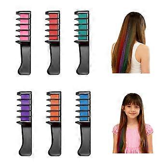 Hair Chalk Comb Set 6 Colors Temporary Washable Bright Shades for Kids and Adults Party Use