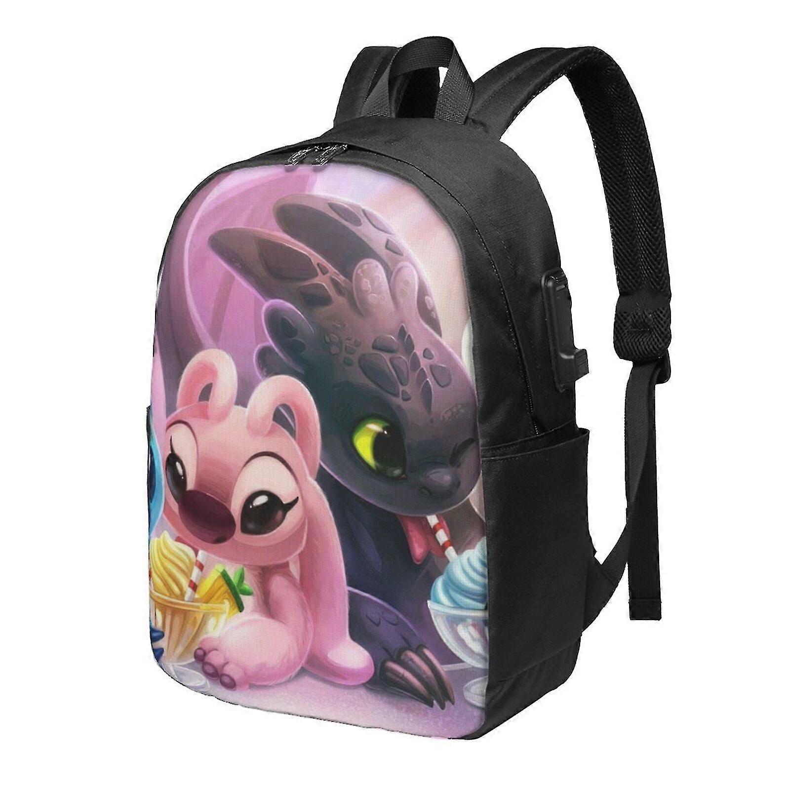j6065 Lilo & Stitch Backpack With USB Charging Port, Travel Laptop Backpack, Water Resistant College School Computer Bag, Durable Daypack, Fit 16 Inch