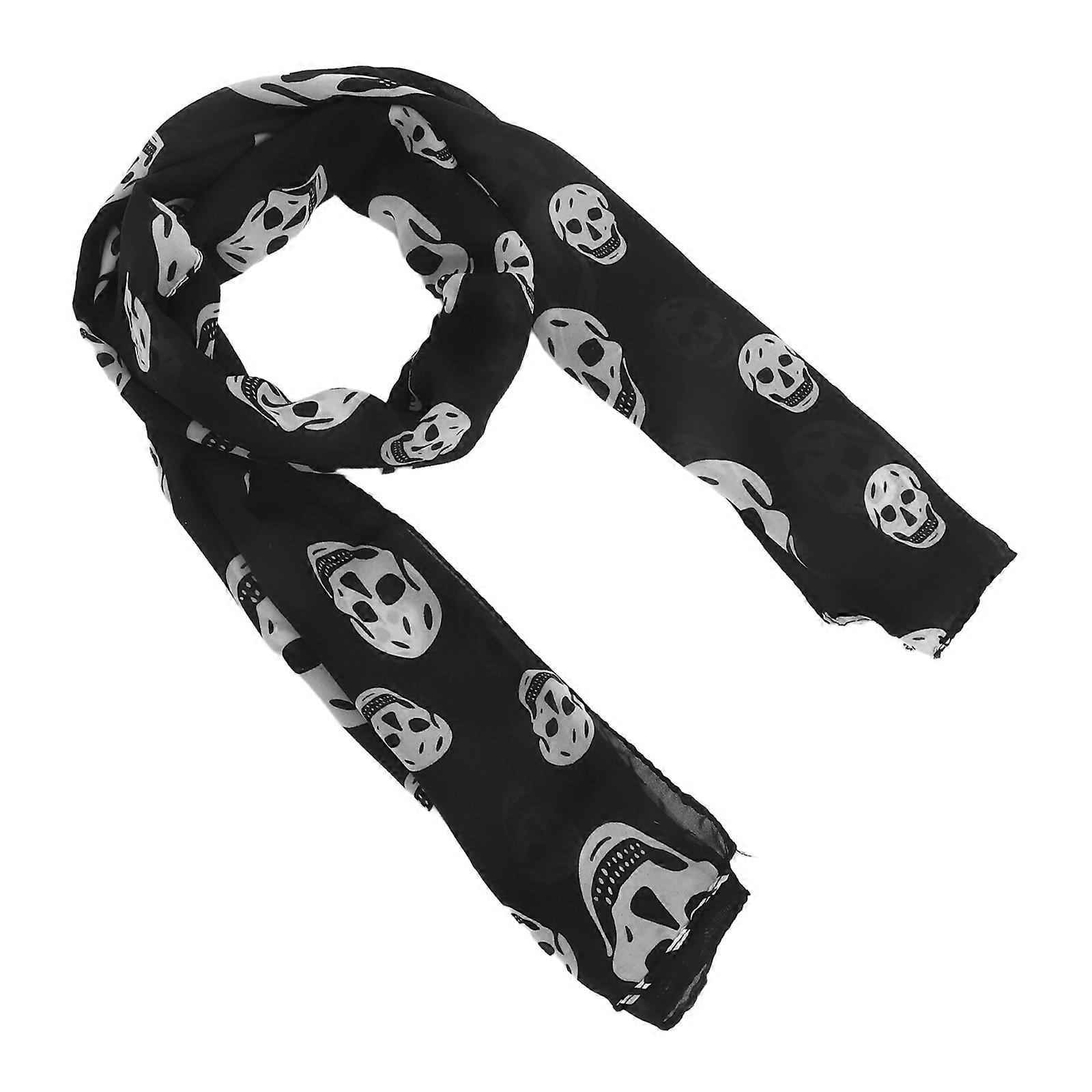 Moda Donna Teschio Sciarpa Lunga Chiffon Scialle Sciarpa 165x70cm (Bianco e Nero)