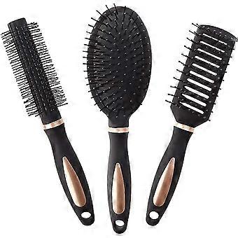Hair Brush Set for Women, 3-Piece Includes Round, Flat and Skeleton Brushes for Detangling and Styling, Soft Bristles for Scalp Massage