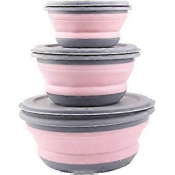 Collapsible Bowl 3 Pieces Pink Silicone Collapsible Camping Bowl Round Storage Containers for Camping, Hiking, Cooking, School Outdoors 26-27