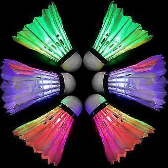6 stuks Led Badminton Shuttlecocks, Donkere Nacht Kleurrijke Led Ganzen Veer Glow Birdies
