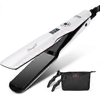 Titan-Haarglätter breite Platten - Cheyin Professional 1,8-Zoll-Glätteisen mit LCD-Display 12-Gang-Temperaturregelung, Doppelspannung Ptc Fast 