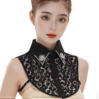 Beaded Fake Collar, Lace and Pearl Embellished Detachable Collar for Women, Elegant Half False Shirt Blouse Collar for Stylish Layering