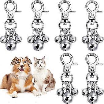 6 Pieces Pet Bells for Collars Loud Dog Bells Key Rings Collar Charm Dog Triple Bell Pendant