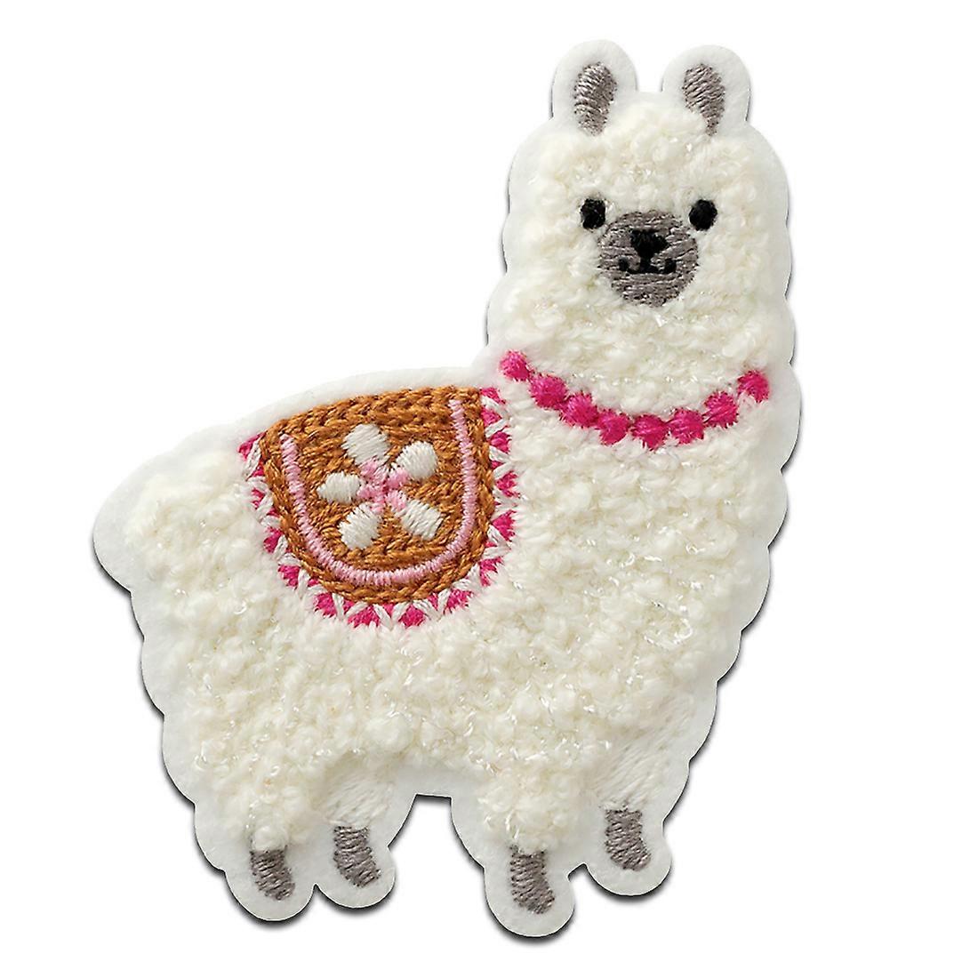 Alpaca chenille fluffy animal - patch, iron-on patch, size: 7 x 5.7 cm