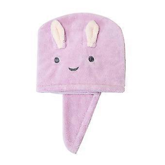 Hair Drying Bath Caps Thickened Super Absorbent Rabbit Ear Shape Towel Wrap Lavender