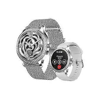 Smartwatch für Damen, 1,28 Zoll, silbernes Zirkonia-Display – Bluetooth-Anrufe, Gesundheitsüberwachung, über 100 Sportarten, 2 Armbänder