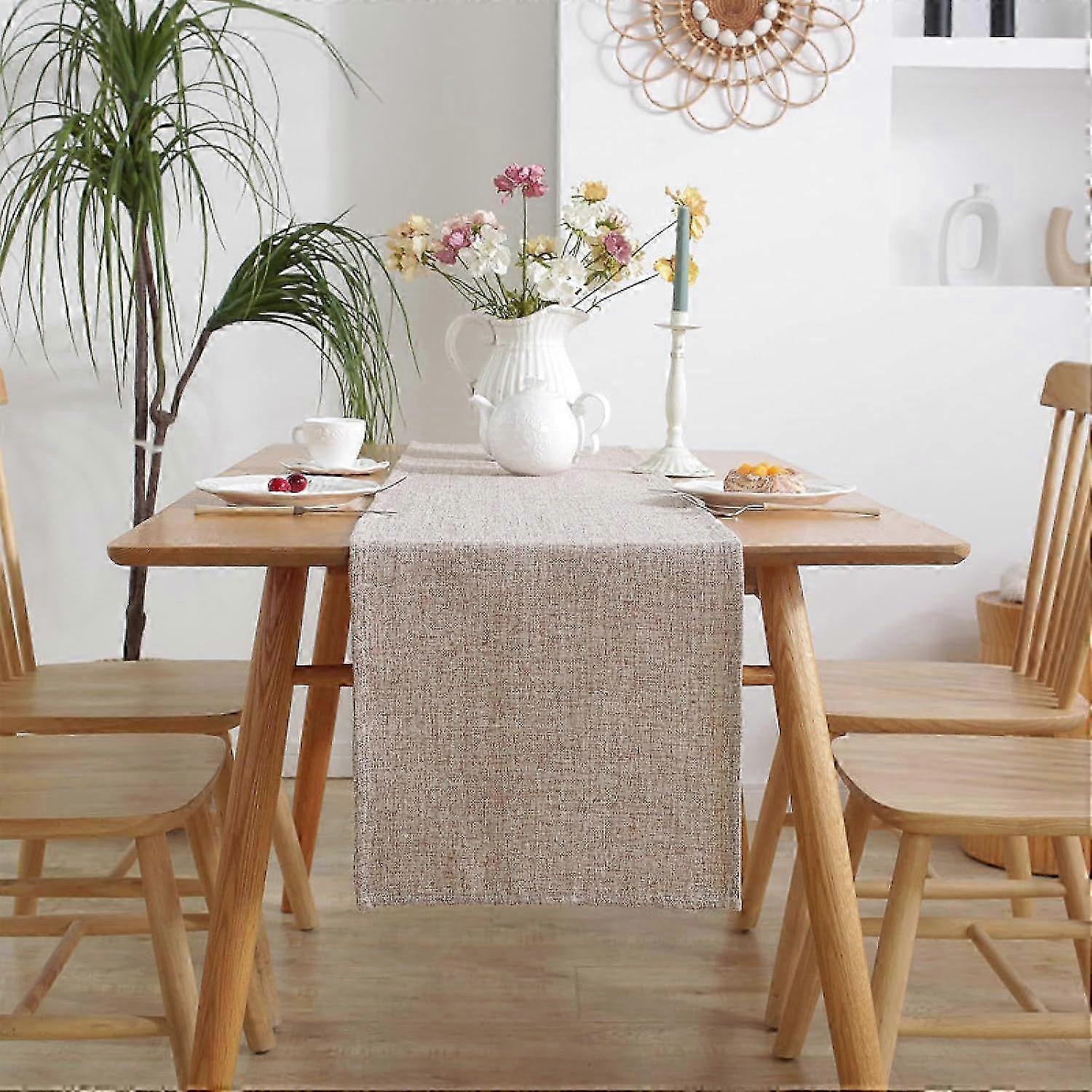 Flat Solid Color Linen Table Runner Household Decorative Tea Table Table Flag Rectangular Cabinet Flag 2 Beige 33*153cm (approximately 240 g)