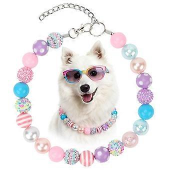 Sparkly Beaded Adjustable Dog Collar, Candy Color Pet Necklace for Medium Large Dogs, Party Birthday Valentine's Day Gift