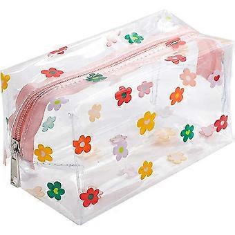 Nécessaire transparente com estampa floral, à prova d'água.
