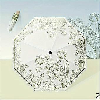 Compact Travel Umbrella with Floral Print, Lightweight Three Folding Design for Sun and Rain Protection