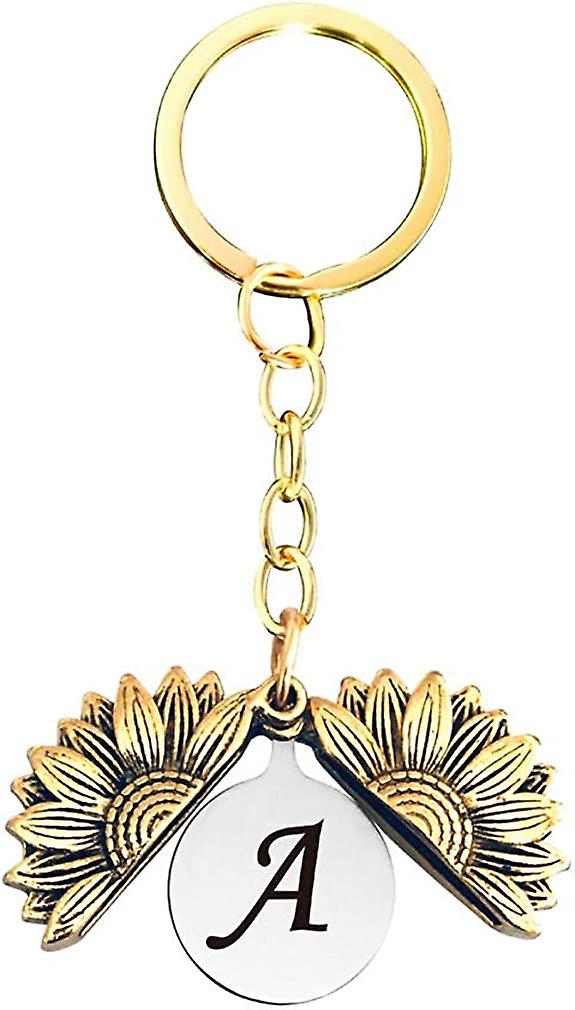 Letter Keychain Sunflower Initial Keychain with Hidden Message Key Ring