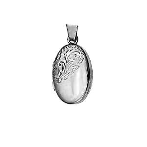 Silver 22x15mm half hand engraved oval Locket