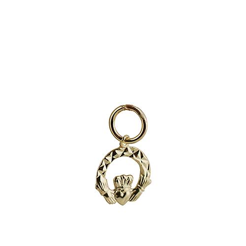 9ct Gold 10x10mm diamond cut Claddagh Charm