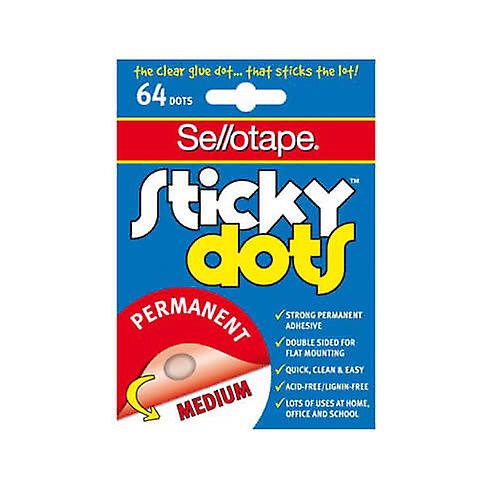 PERMANENT Sellotape Sticky Dots Medium Double Sided Peelable Adhesive 64 Dots