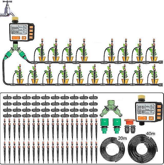 40m Double Connector Garden Irrigation System Device Automatic Set Gardening Timer Atomizing Micro-spray System Timing Watering Artifa