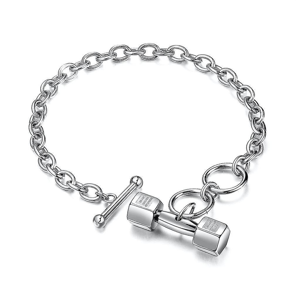 Self-colored Stainless Steel Bracelet With Dumbell Accessory