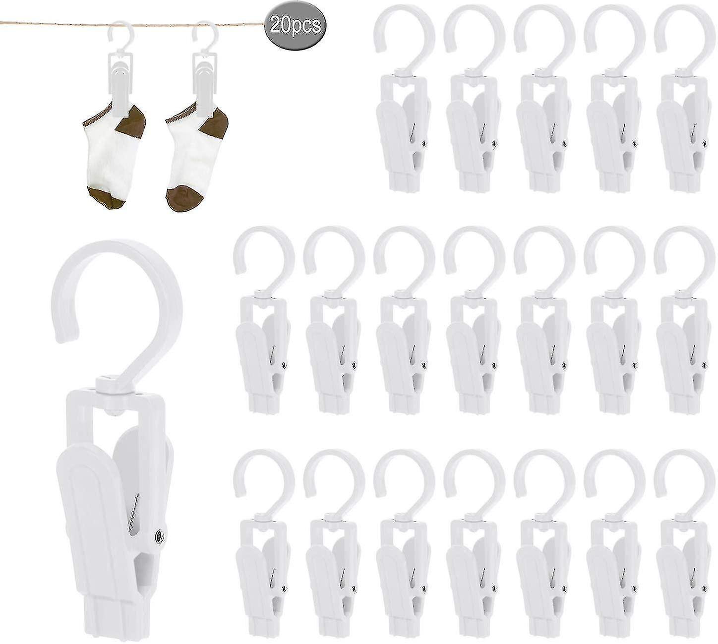 20pcs Laundry Hooks Clip - Plastic Swivel Hanging Towel Clips With Hanger Hook
