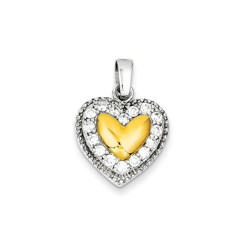 925 Sterling Silver lucido e placcatura in oro zirconi amore cuore ciondolo collana 24x16,7 mm Wide-Pendant per Wome