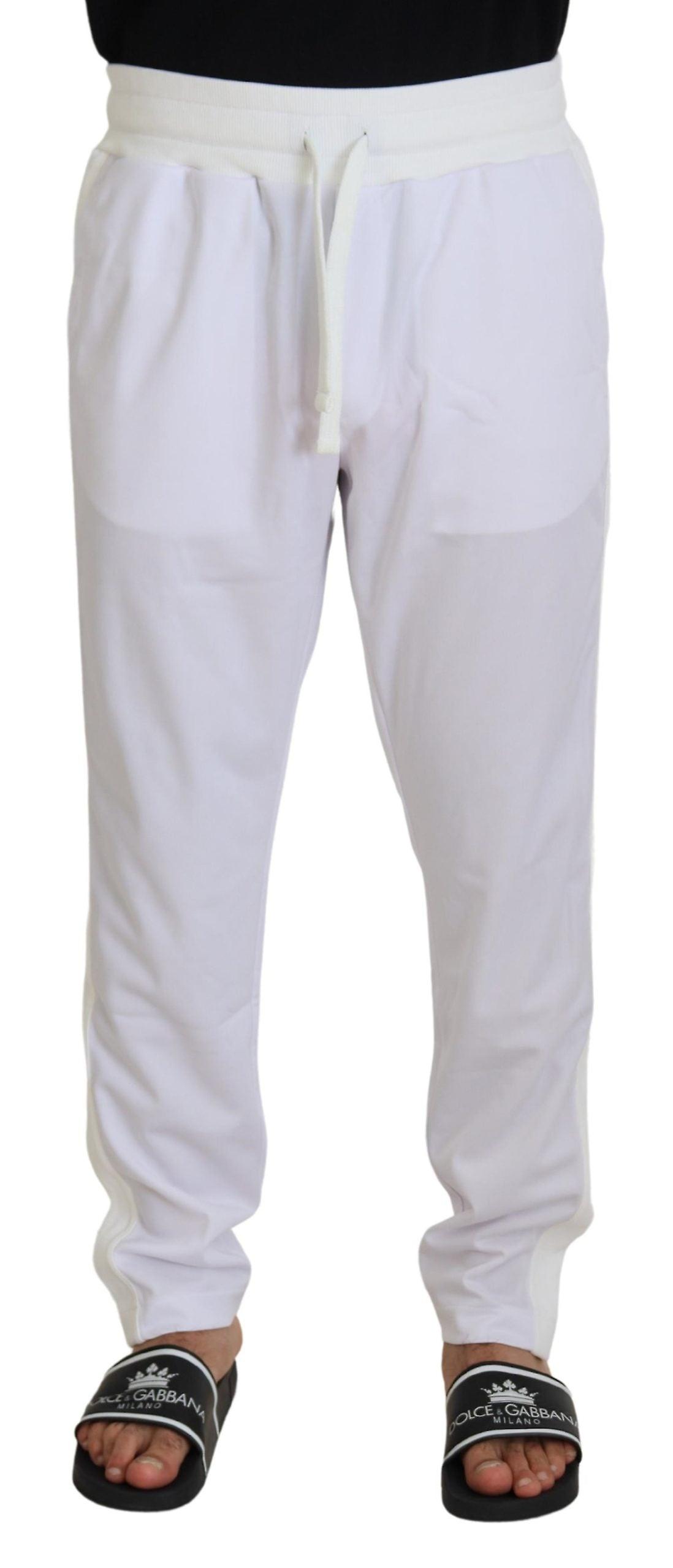 Dolce & Gabbana Men's White Polyester Crown Logo Jogger Pants