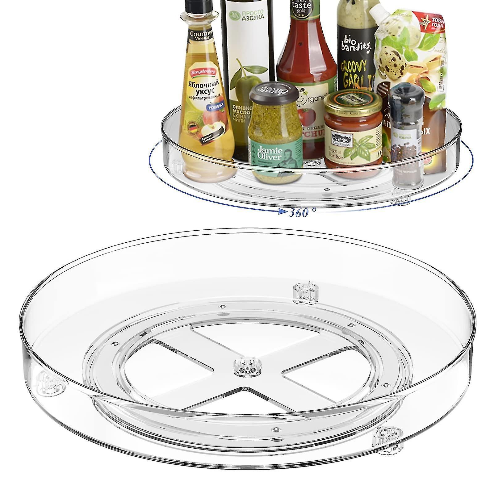 Packung mit 2 Stück Drehteller-Organizer 27 cm + 23,5 cm, Drehteller Kühlschrank Drehbares Tablett Küchen-Organizer-Aufbewahrung, Rondell Küchenschrank Gewürzregal Rota