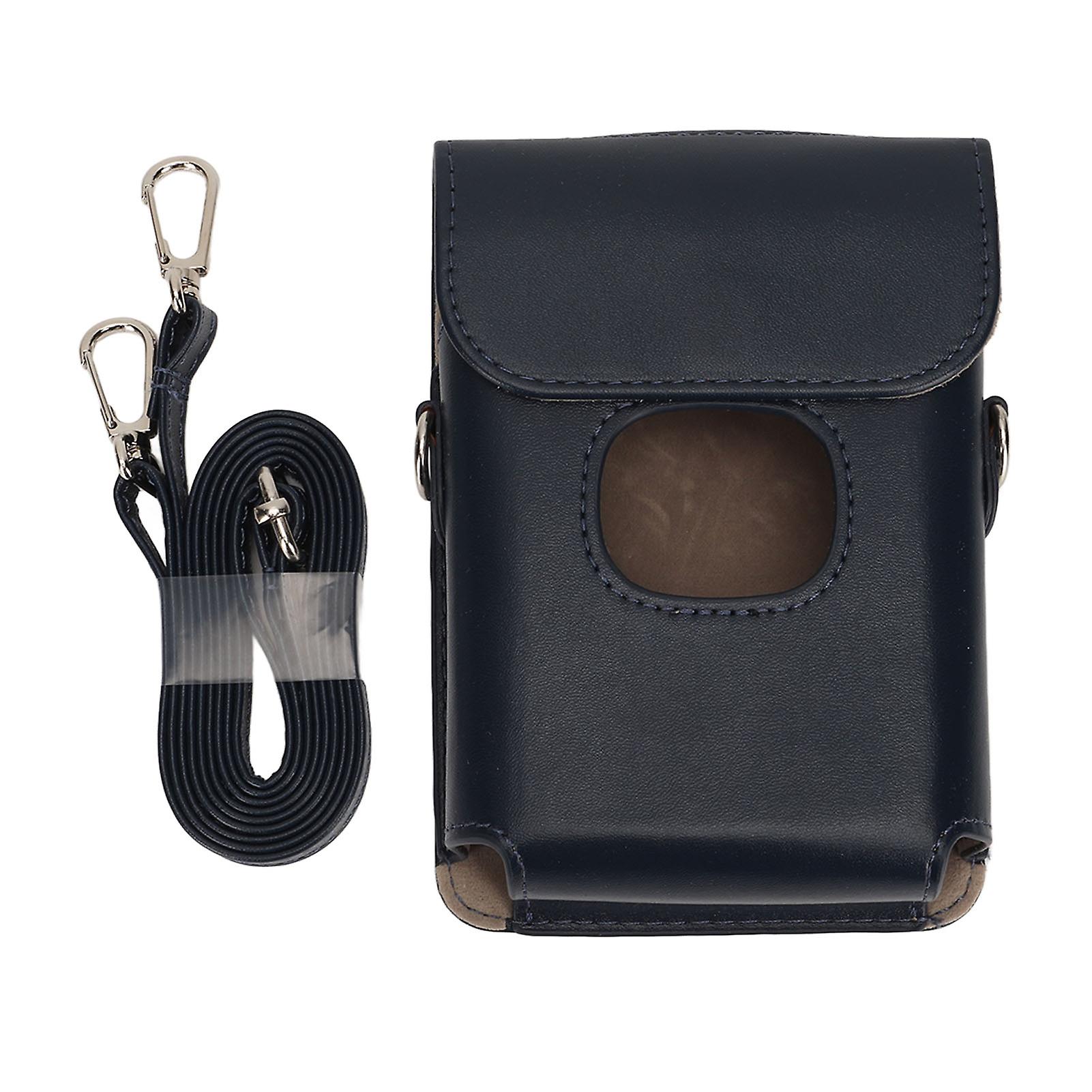 Portable Instant Camera Protective Case with Shoulder Strap, Solid Color PU Leather Bag for Instax Mini Link 2, Blue