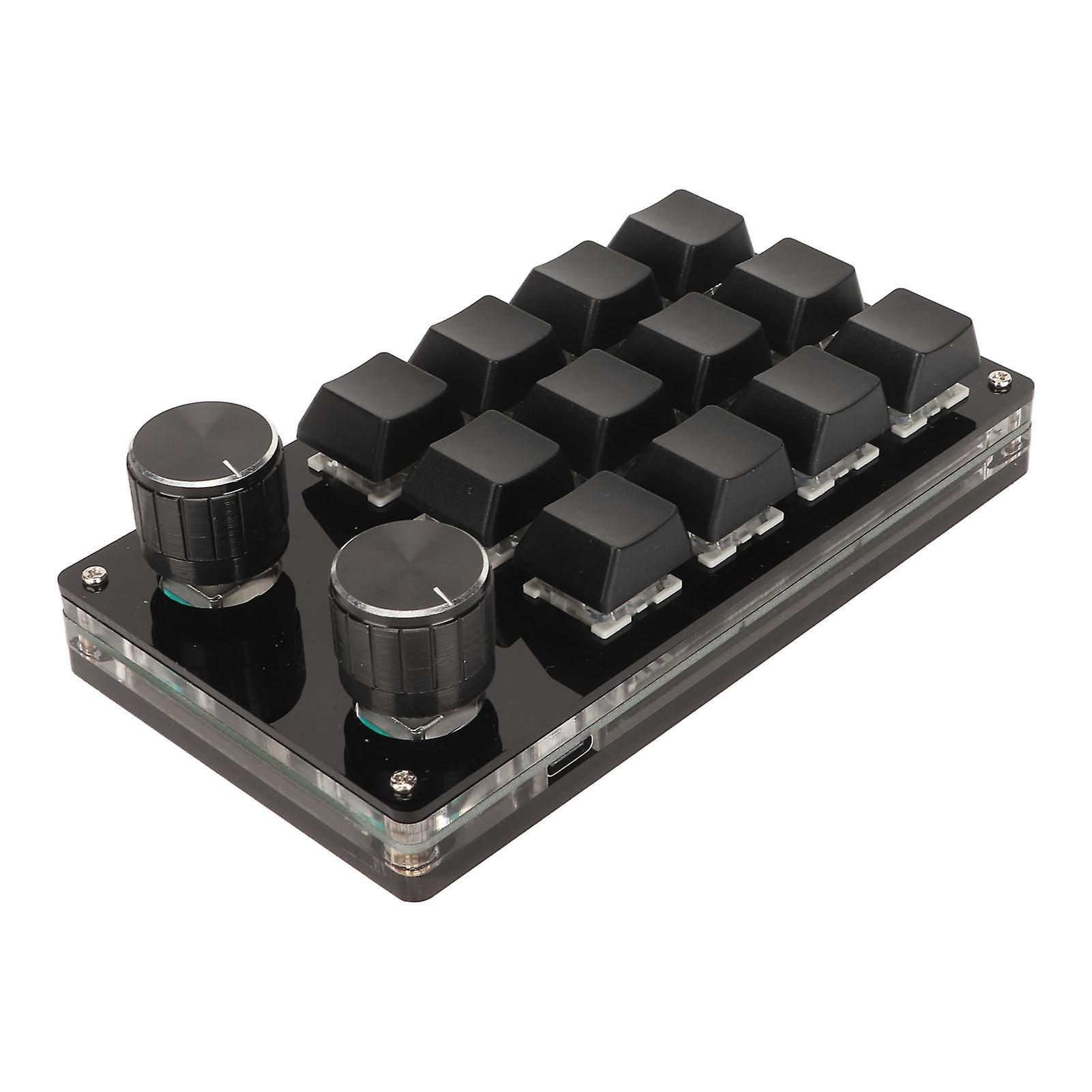 Mini 12 Key Keypad with 2 Knob Blue Switch DIY Programmable Wired Connection Plug and Play One Handed Mechanical Keyboard Black 