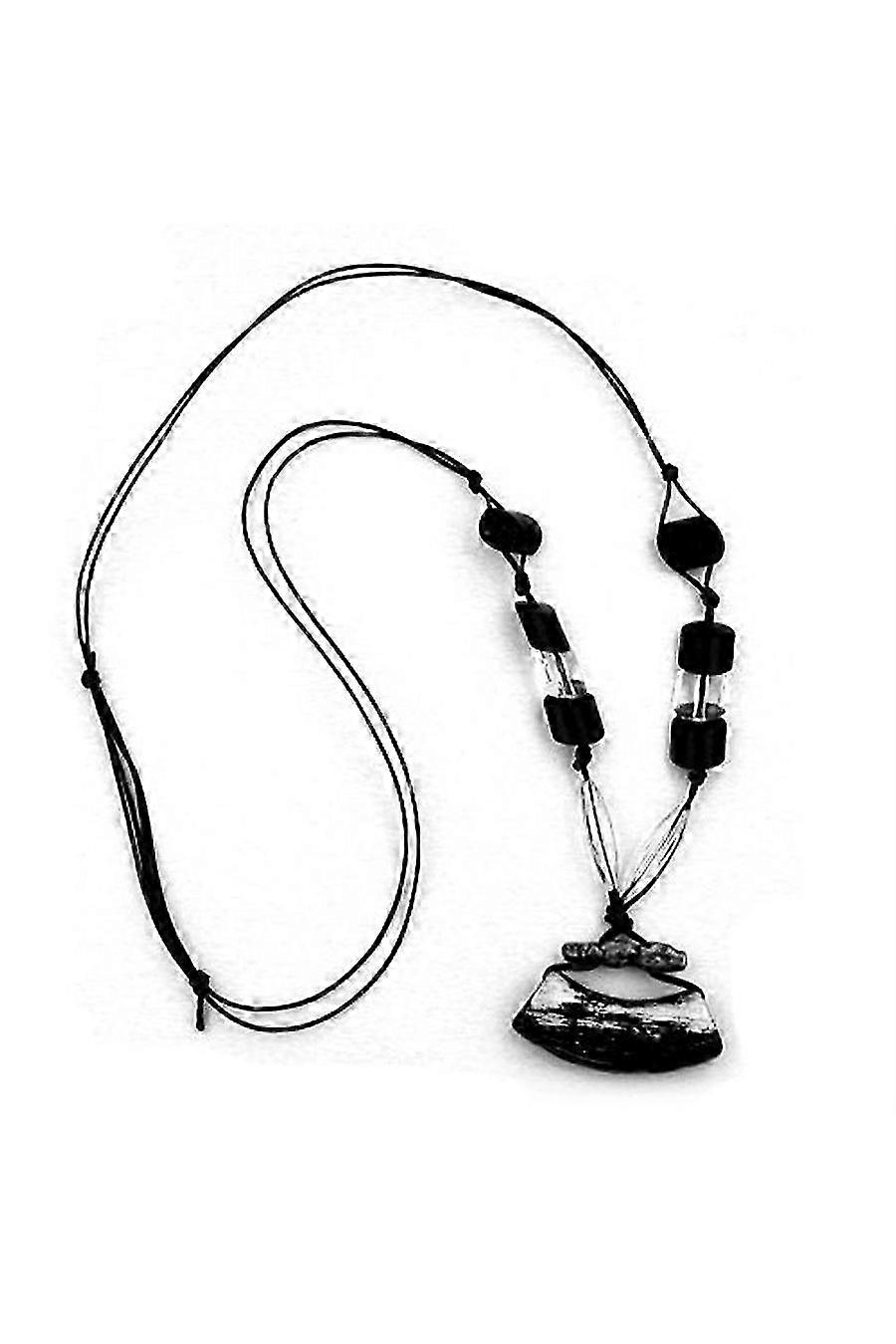Necklace Pipe Bead Black/silver Coloured Antique Silver - Gl01181