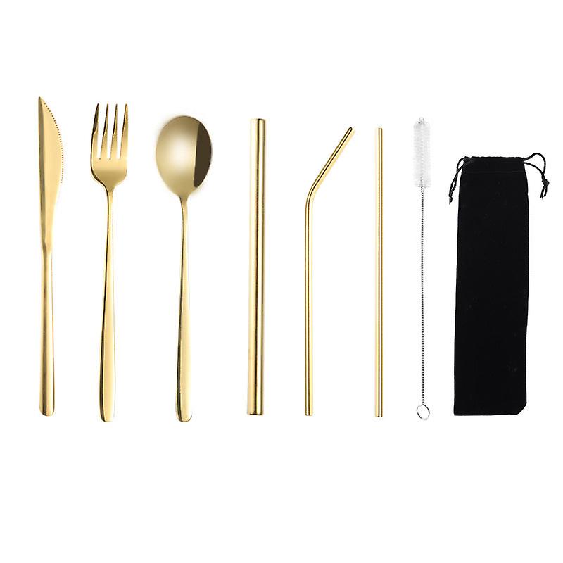 Straw Tableware Set Creative Stainless Steel Knife, Fork And Spoon Straw Gift